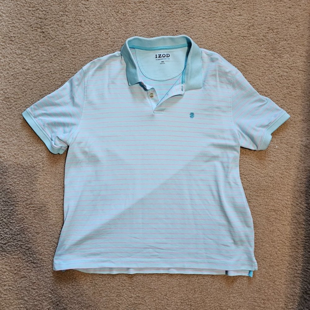 IZOD Men's Feeder Stripe Advantage Pique Polo - Blue Radiance/Pink XXL